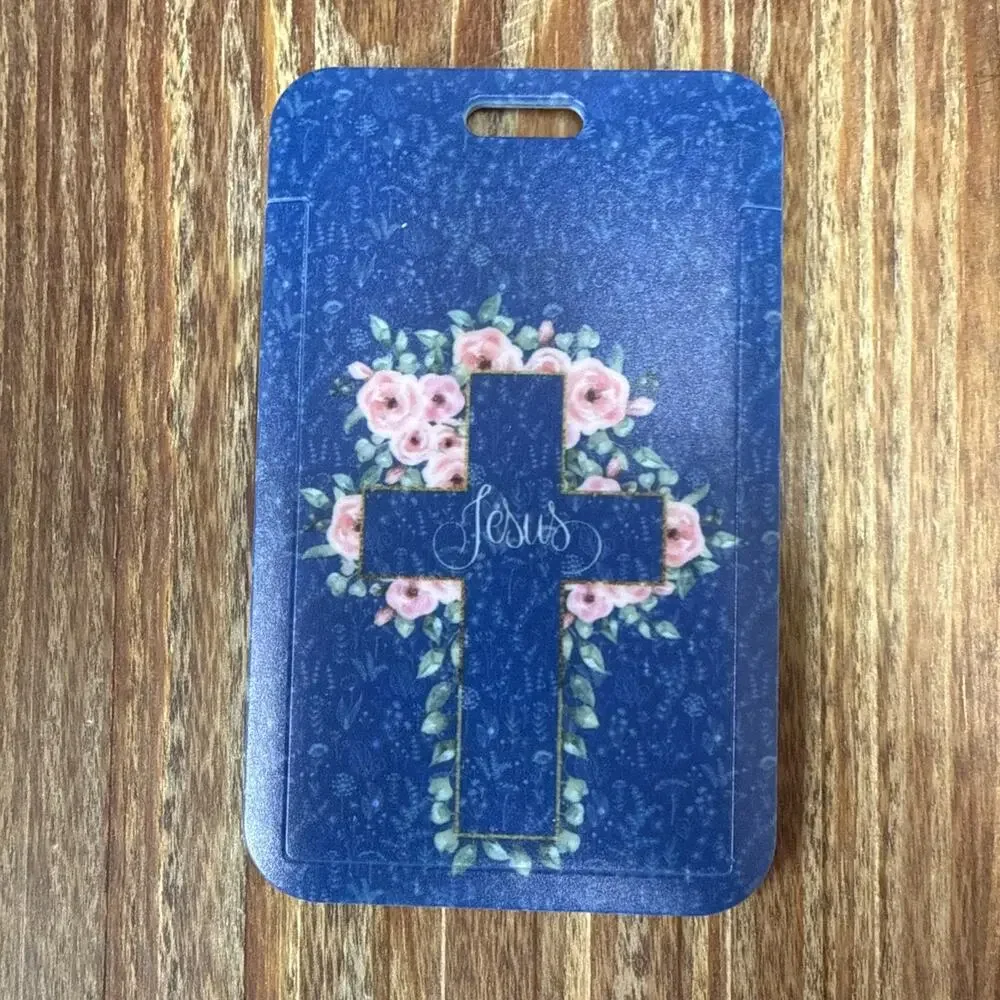 Jesus-Cross with Flowers Badge ID Holder